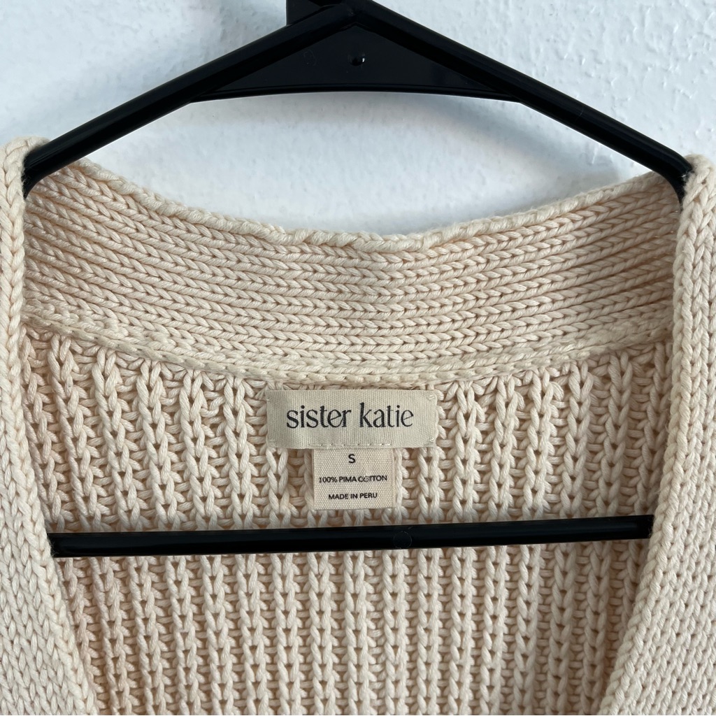 Sister Katie Cbk Cream Chunky Knit Button-Front Sweater Cardigan Size Small — image 3 of 8